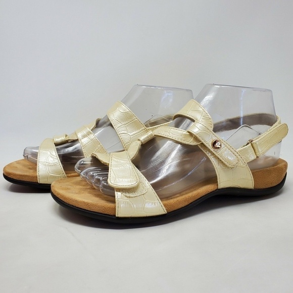 Vionic Paros Backstrap Sandals Womens Size 7 Pearl Ivory Croc Open Toe - Picture 2 of 11